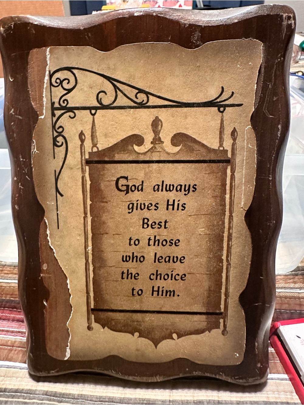 Wooden Religious Wall Plaque with Inspirational Quote - Brown/Beige